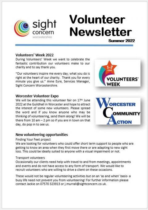 Volunteer Newsletter Summer 2022 Sight Concern