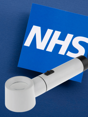 NHS logo with handheld magnifier